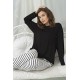 For You Woman 2-pack Cotton Striped Black Pajamas Bottom and Top Set