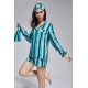 For You Moda 6 Pieces Green Striped Viscose Long Sleeve Pajamas Set