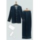 For You Sleepwear 5 Pieces Satin Navy Blue Pajamas Set