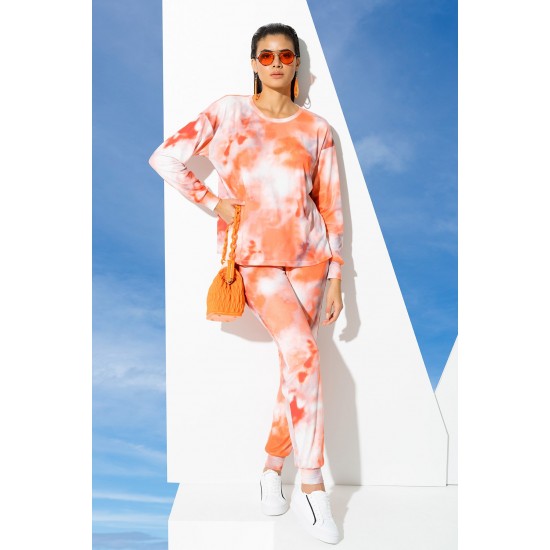 For You In&Out 2-pack Inside and Outside Batik Pattern Cycling Collar Orange Bottom Top Set