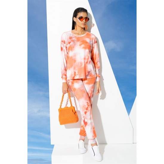 For You In&Out 2-pack Inside and Outside Batik Pattern Cycling Collar Orange Bottom Top Set