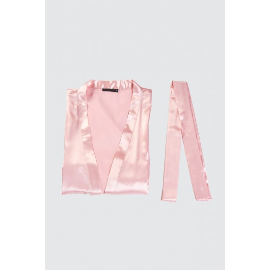 For You Fashion Women's Rose Gold Sleeve Feather Detailed Satin Nightgown