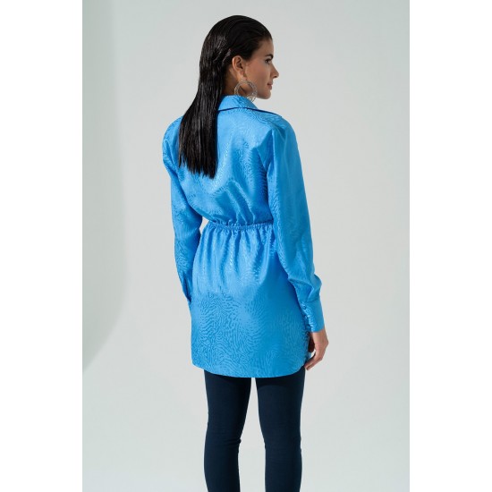 For You Woman Satin Jacquard Wadding Blue Shirt