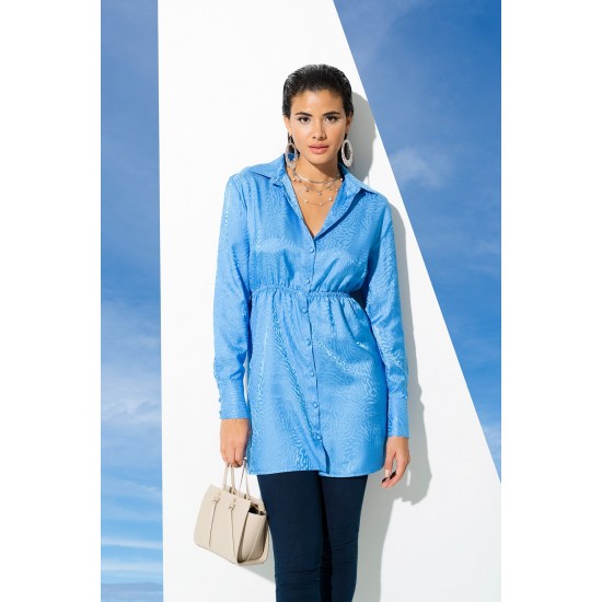 For You Woman Satin Jacquard Wadding Blue Shirt