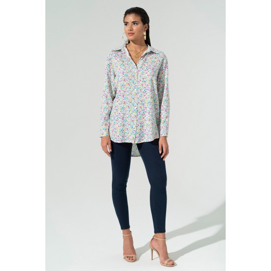 For You Woman Floral Pattern Pink Blue Viscose Shirt