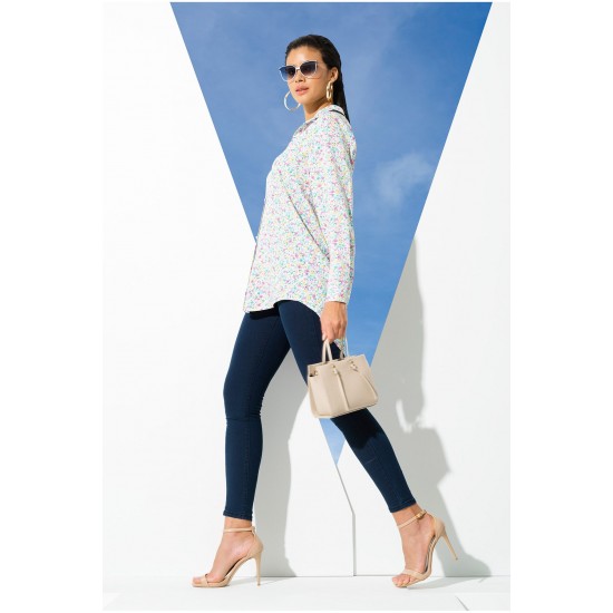 For You Woman Floral Pattern Pink Blue Viscose Shirt