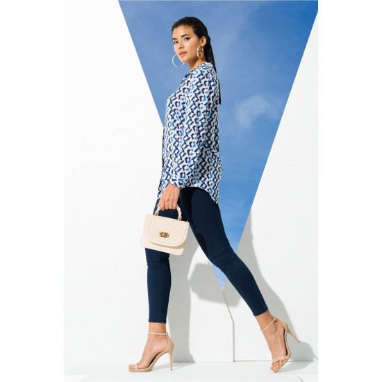 For You Woman Geometric Blue Pattern Viscose Shirt