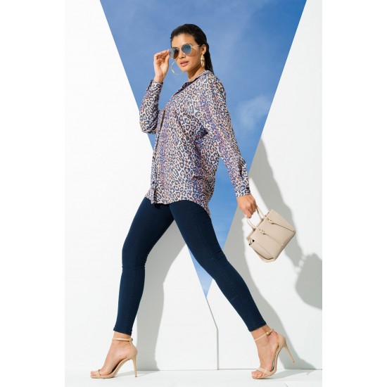 For You Woman Leopard Pattern Black Long Woven Shirt