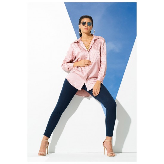 For You Woman Pink Jacquard Polka Dot Satin Shirt