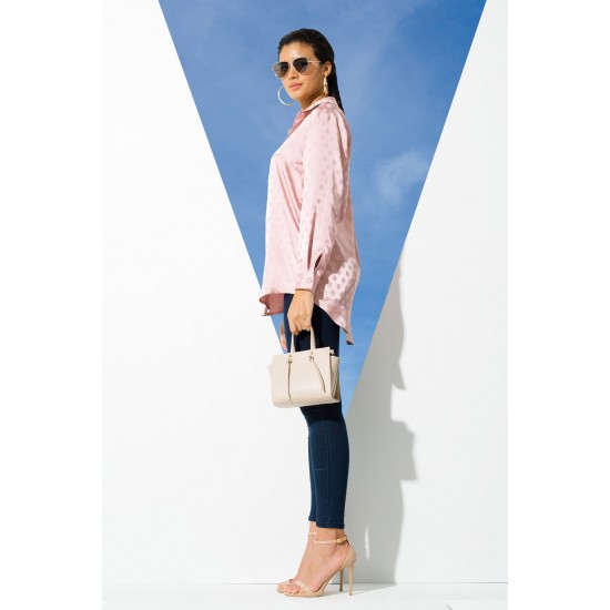 For You Woman Pink Jacquard Polka Dot Satin Shirt