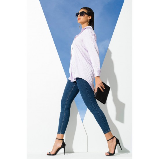 For You Woman Lilac Jacquard Polka Dot Satin Shirt