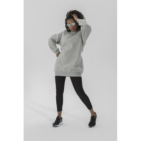 For You Moda Women's Waist Pleated Back Detailed Gray Sweatshirt