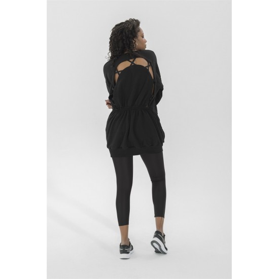 For You Moda Women's Waist Pleated Back Detailed Black Sweatshirt