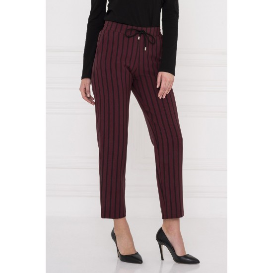 For You Moda Women's Pockets Side Zipper Claret Red Striped Trousers