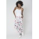 For You Moda Women's Floral Detailed Side Bias Striped Pocketed White Trousers
