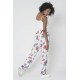 For You Moda Women's Floral Detailed Side Bias Striped Pocketed White Trousers