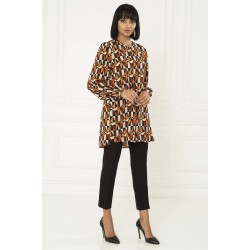 For You Fashion Women's Geometric Patterned Orange Tunic